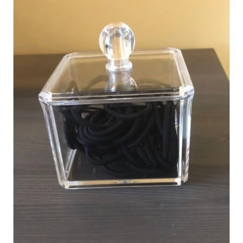 Modern Square Qtip Holder Acrylic Bathroom Vanity Countertop Storage Organizer